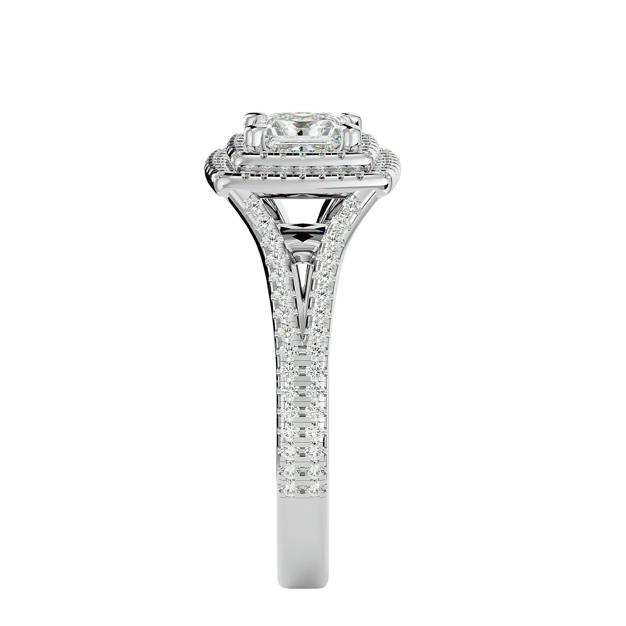 Princess Halo solitaire wedding engagement ring with 360 view 3D print model_10