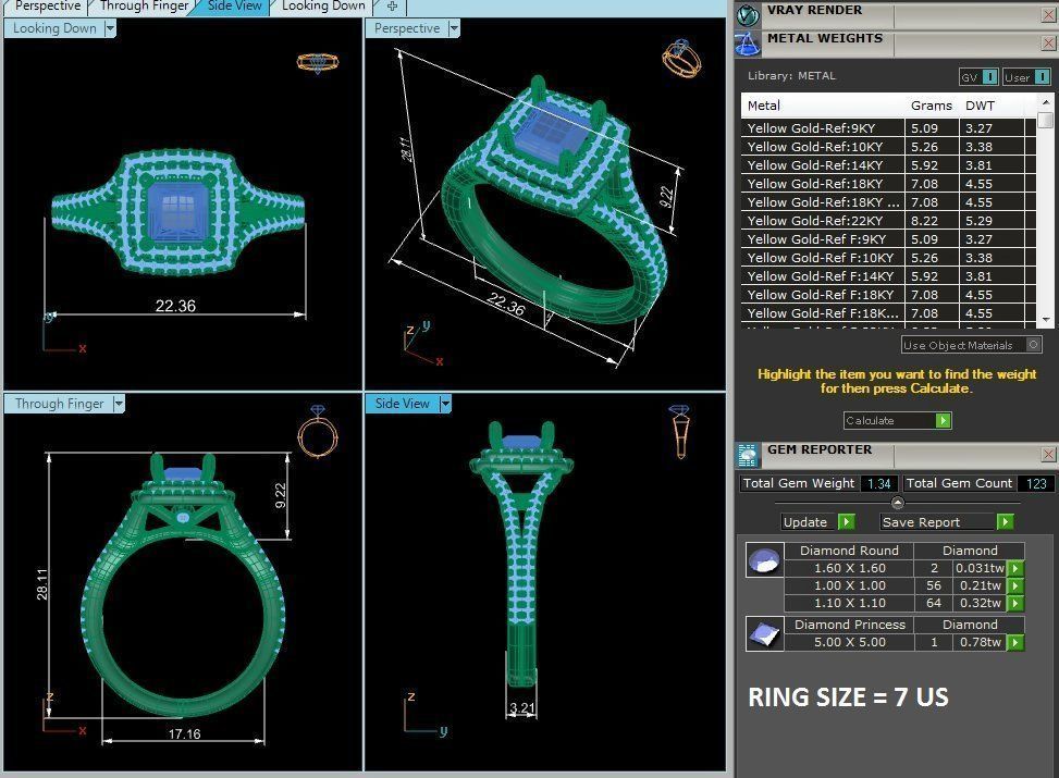 Princess Halo solitaire wedding engagement ring with 360 view 3D print model_8