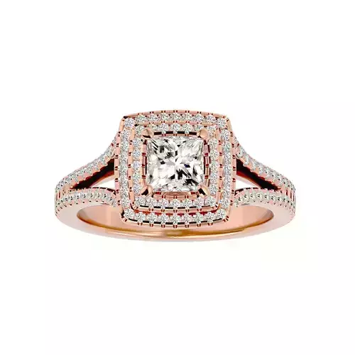 Princess Halo solitaire wedding engagement ring with 360 view