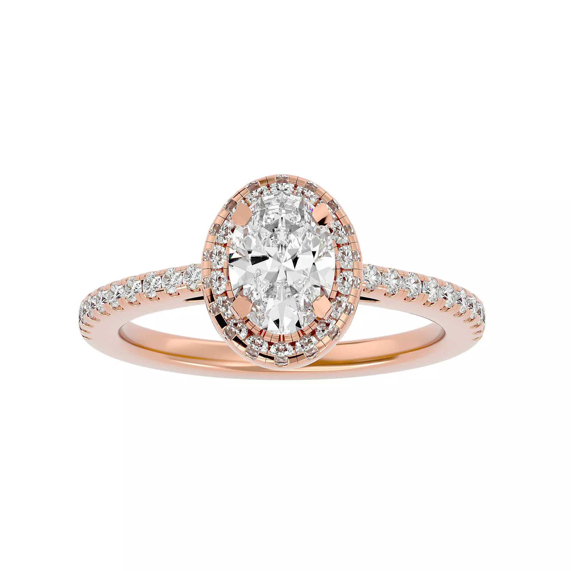 Oval Halo solitaire wedding engagement ring with 360 view 3D print model_0