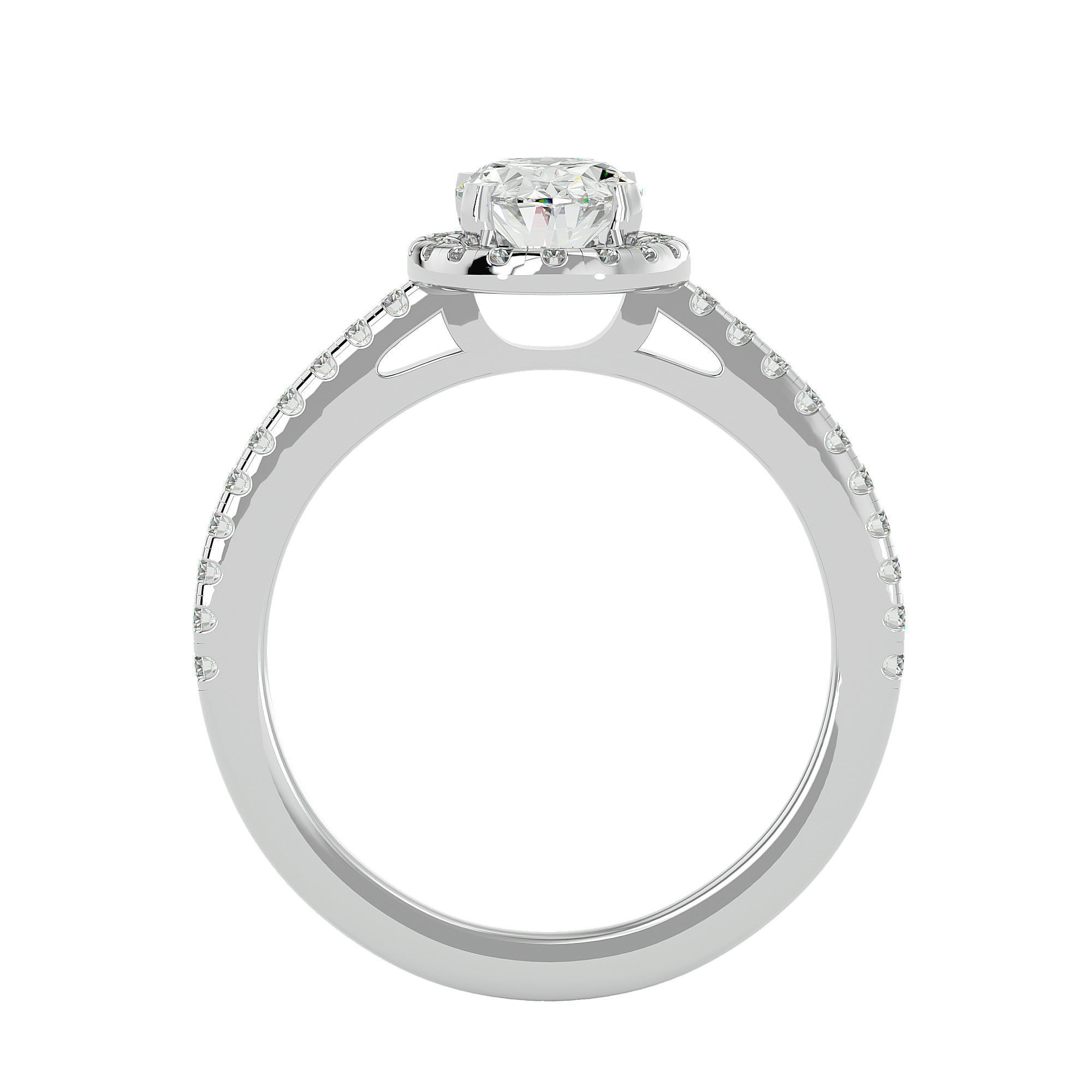 Oval Halo solitaire wedding engagement ring with 360 view 3D print model_4