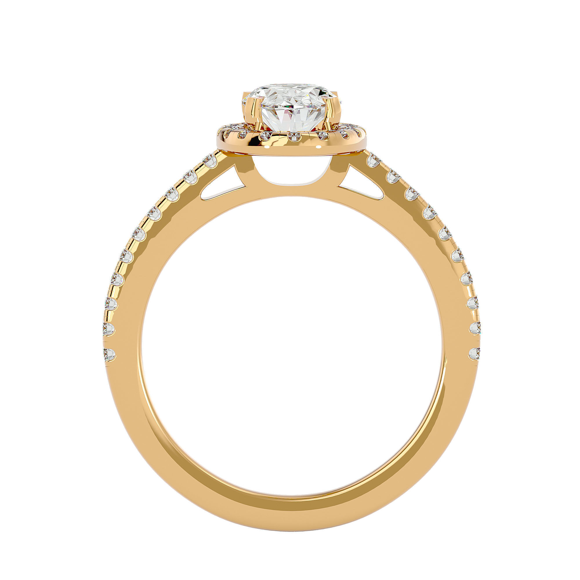 Oval Halo solitaire wedding engagement ring with 360 view 3D print model_5