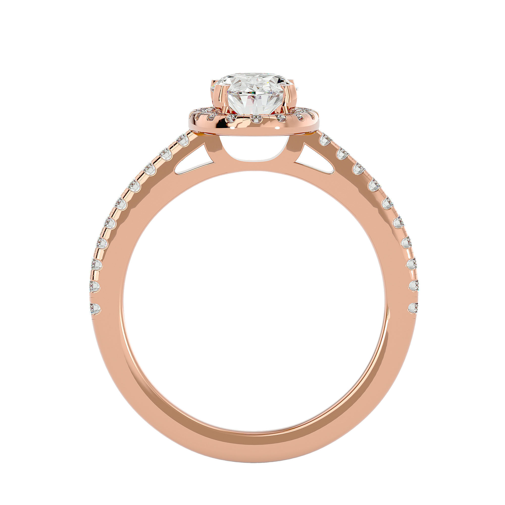 Oval Halo solitaire wedding engagement ring with 360 view 3D print model_6