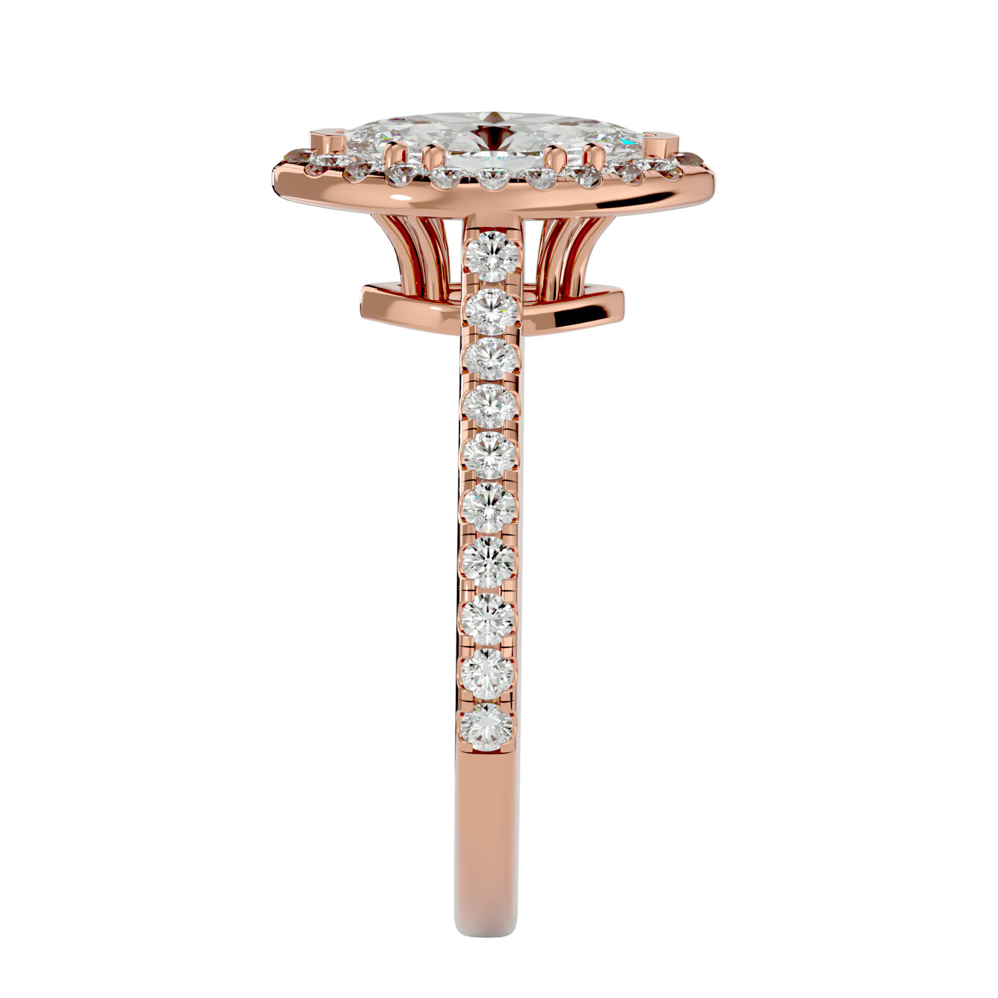 Marquise Halo solitaire wedding engagement ring with 360 view 3D print model_9