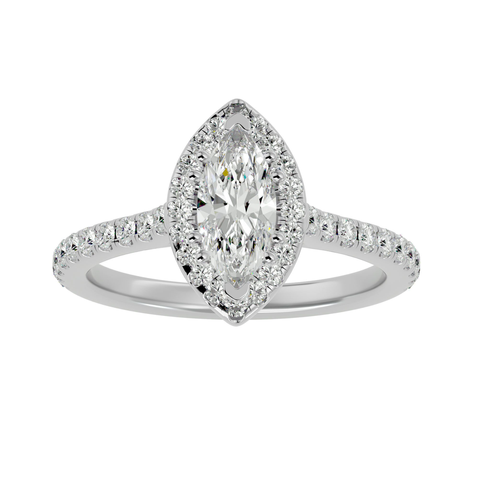 Marquise Halo solitaire wedding engagement ring with 360 view 3D print model_3