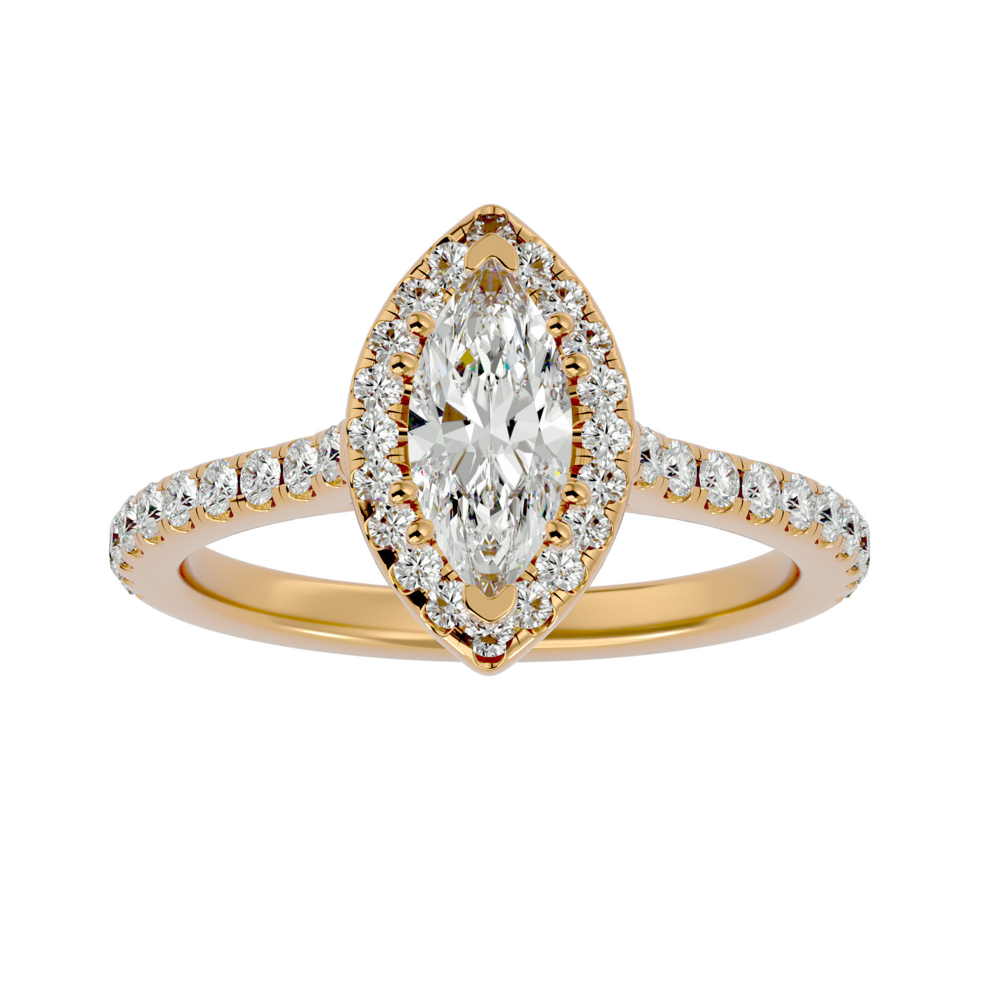 Marquise Halo solitaire wedding engagement ring with 360 view 3D print model_2