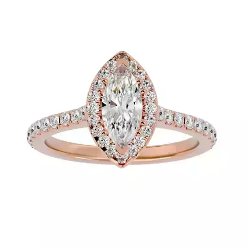Marquise Halo solitaire wedding engagement ring with 360 view
