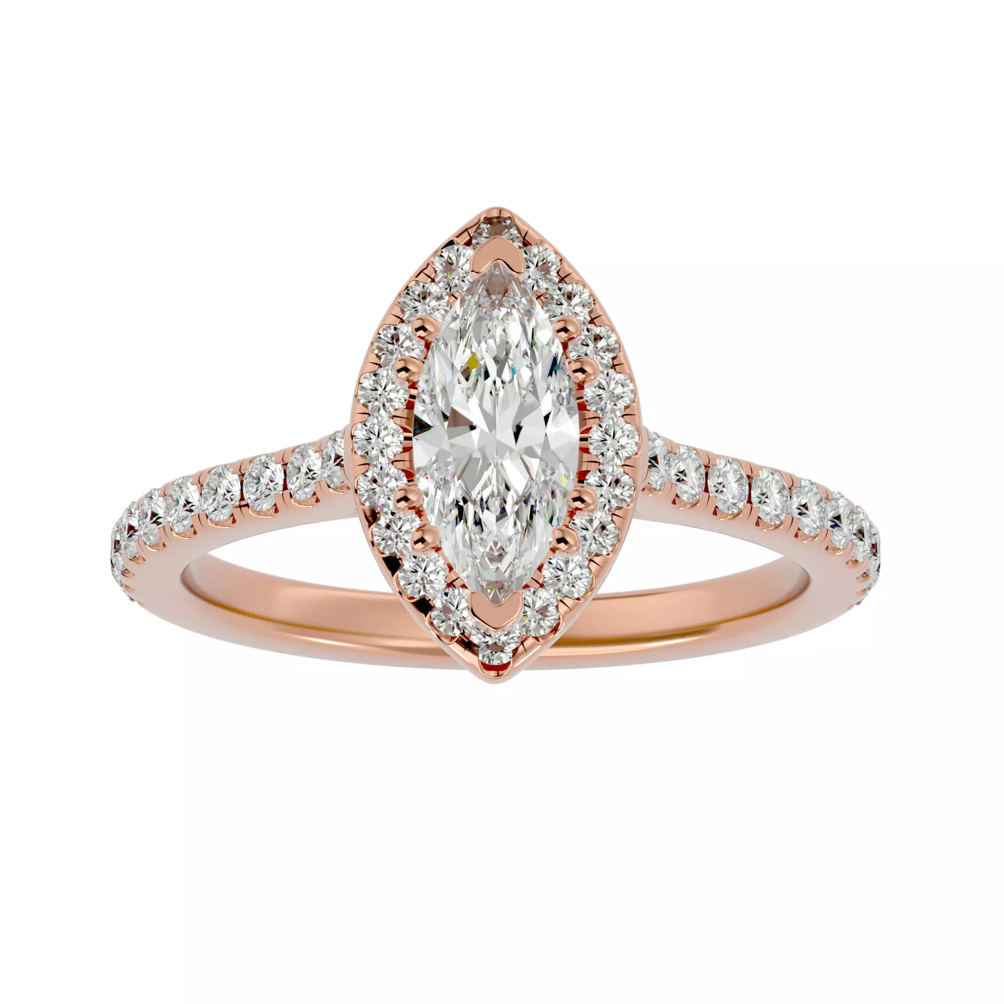 Marquise Halo solitaire wedding engagement ring with 360 view 3D print model_0