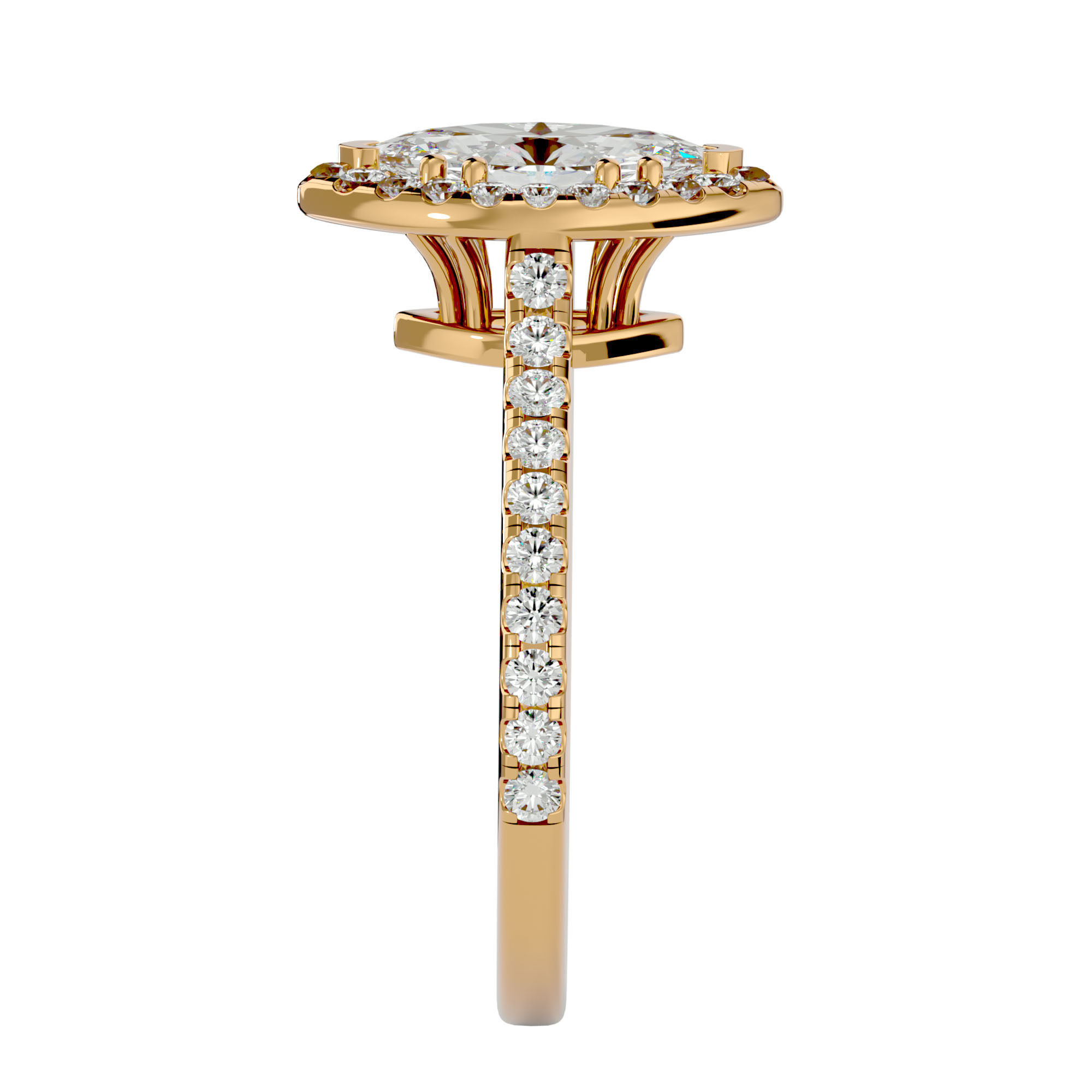Marquise Halo solitaire wedding engagement ring with 360 view 3D print model_8