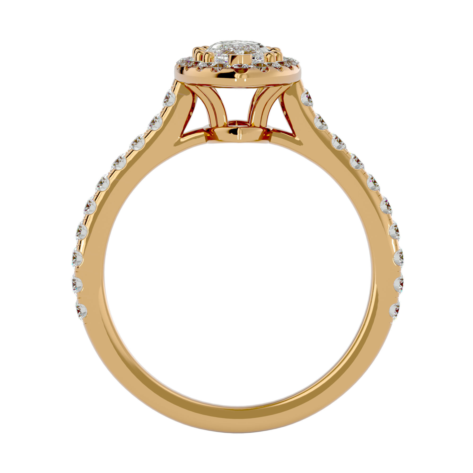 Marquise Halo solitaire wedding engagement ring with 360 view 3D print model_6