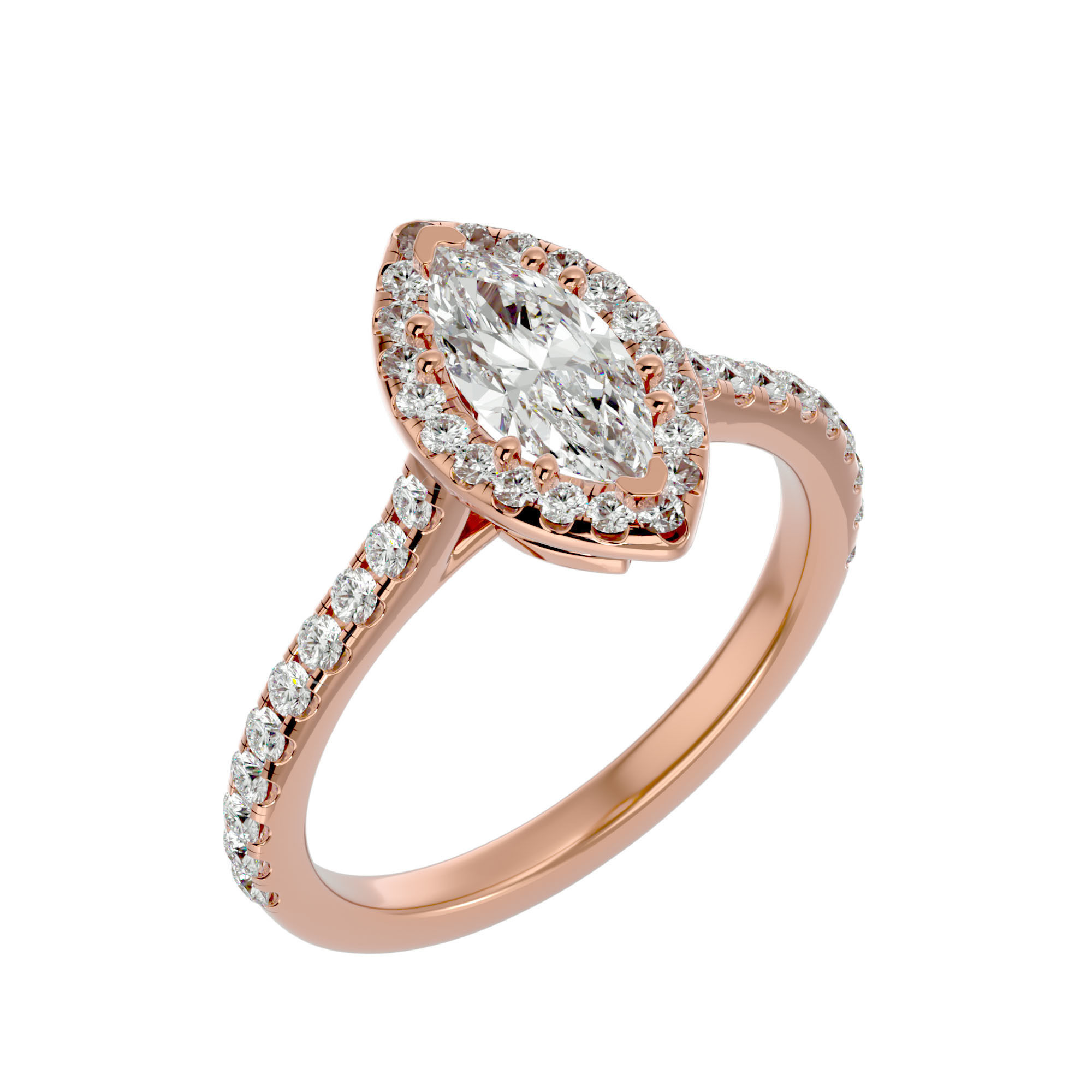 Marquise Halo solitaire wedding engagement ring with 360 view 3D print model_13