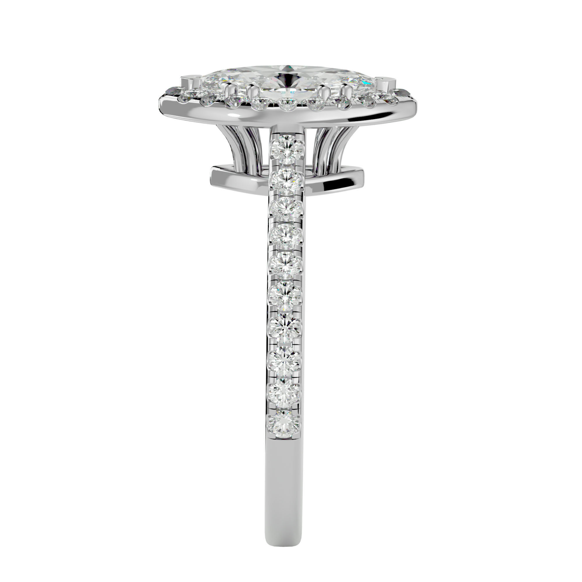 Marquise Halo solitaire wedding engagement ring with 360 view 3D print model_10