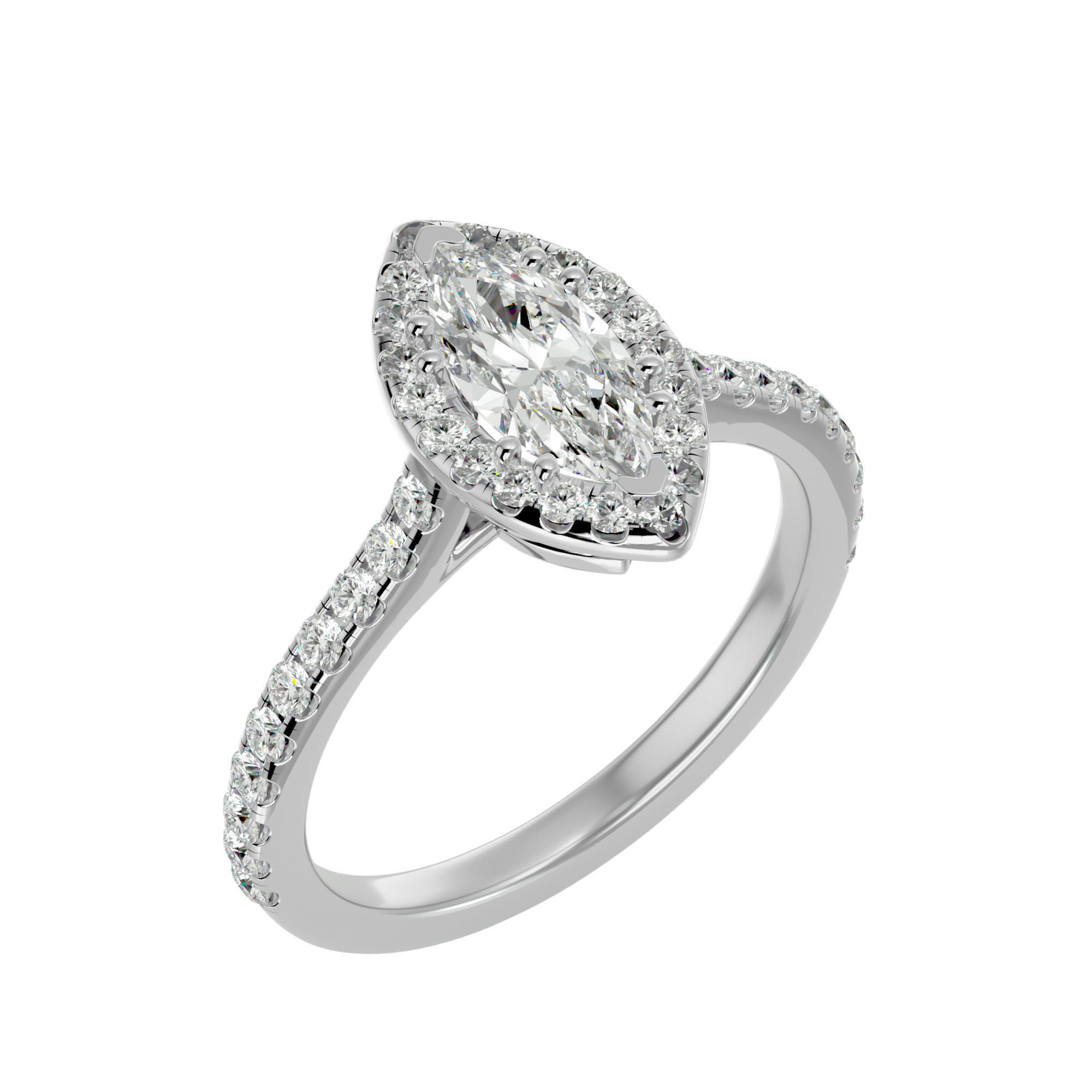Marquise Halo solitaire wedding engagement ring with 360 view 3D print model_11