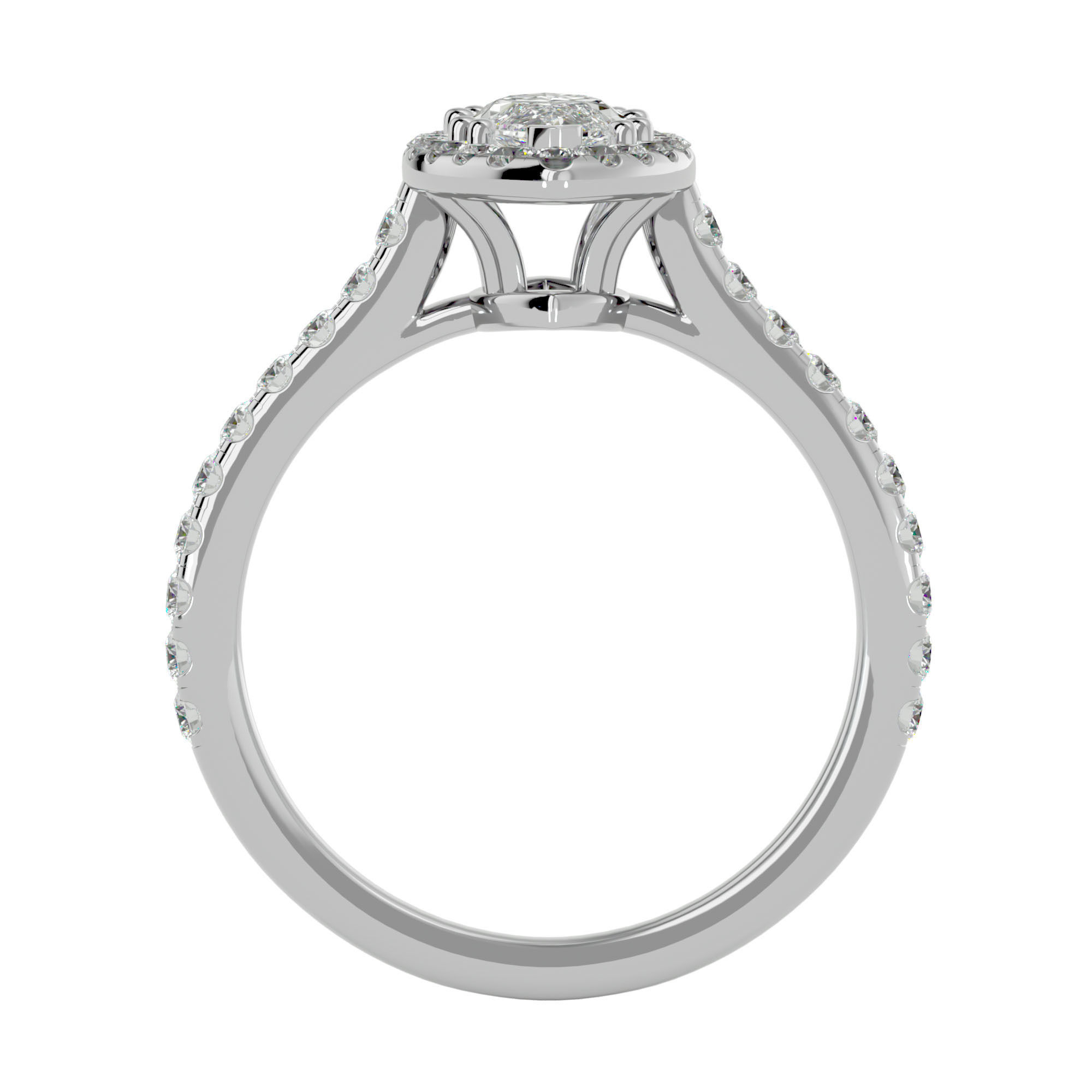 Marquise Halo solitaire wedding engagement ring with 360 view 3D print model_5