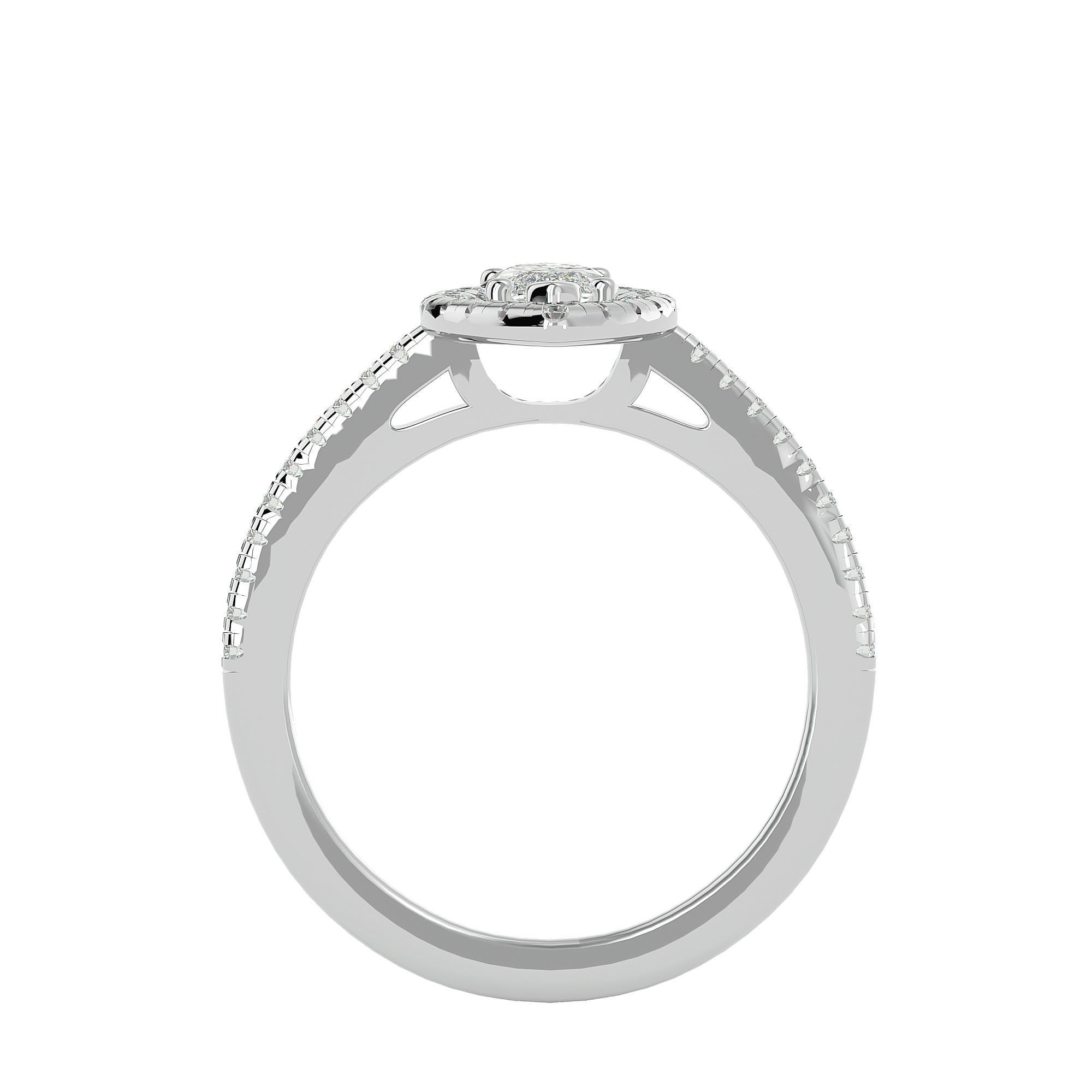 Marquise Halo solitaire wedding engagement ring with 360 view 3D print model_4