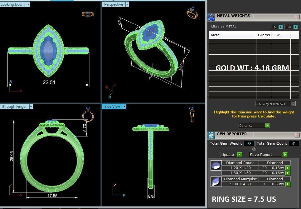 Marquise Halo solitaire wedding engagement ring with 360 view 3D print model_8