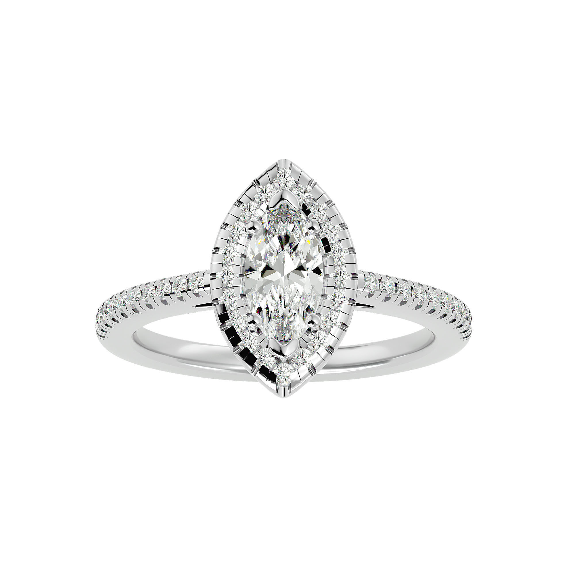 Marquise Halo solitaire wedding engagement ring with 360 view 3D print model_3