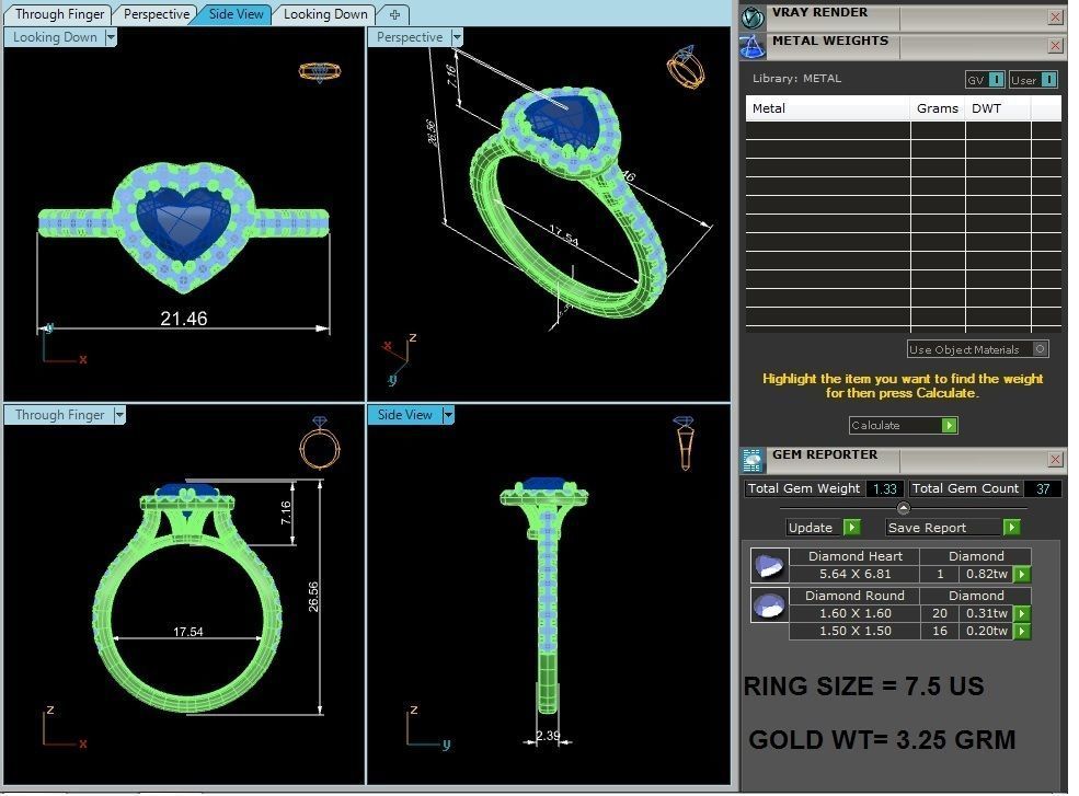 Heart Halo solitaire wedding engagement ring with 360 view 3D print model_8