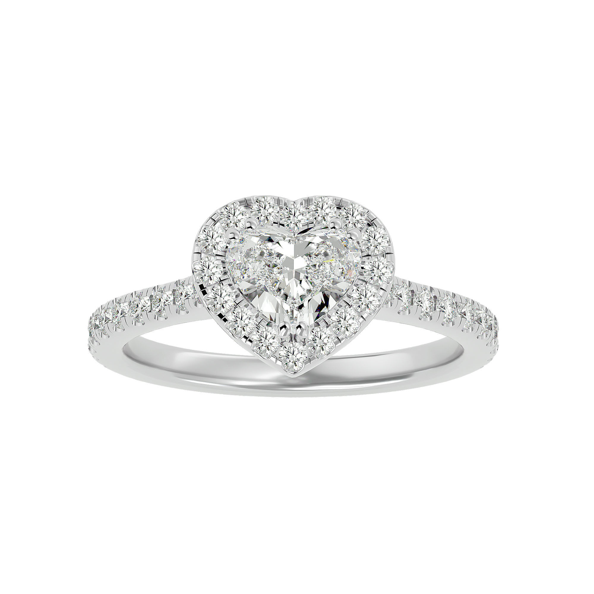 Heart Halo solitaire wedding engagement ring with 360 view 3D print model_3