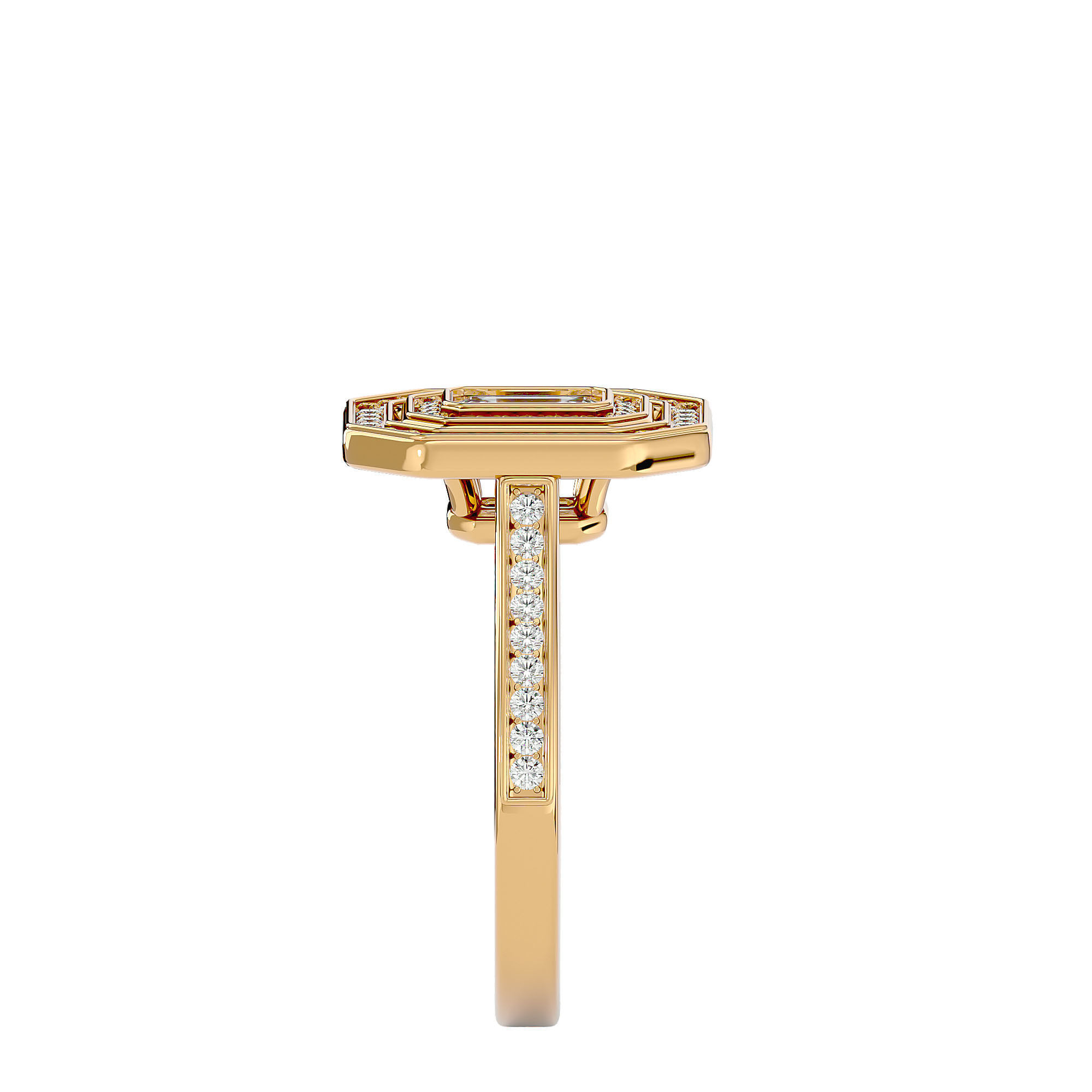 Emerald Halo solitaire wedding engagement ring with 360 view 3D print model_8