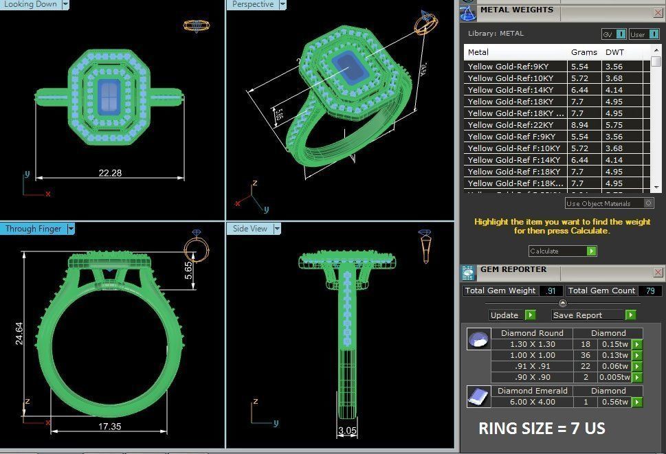 Emerald Halo solitaire wedding engagement ring with 360 view 3D print model_4