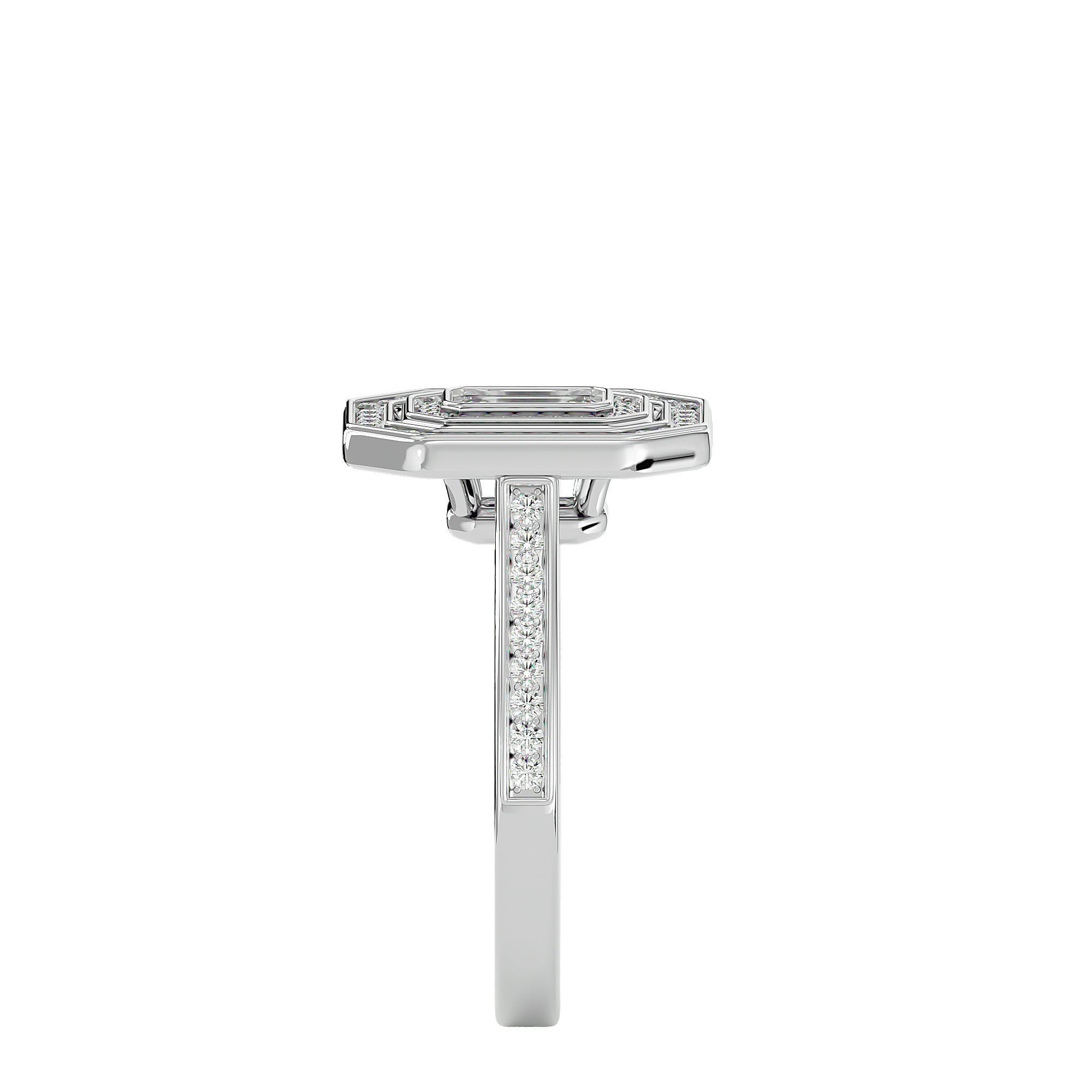 Emerald Halo solitaire wedding engagement ring with 360 view 3D print model_10