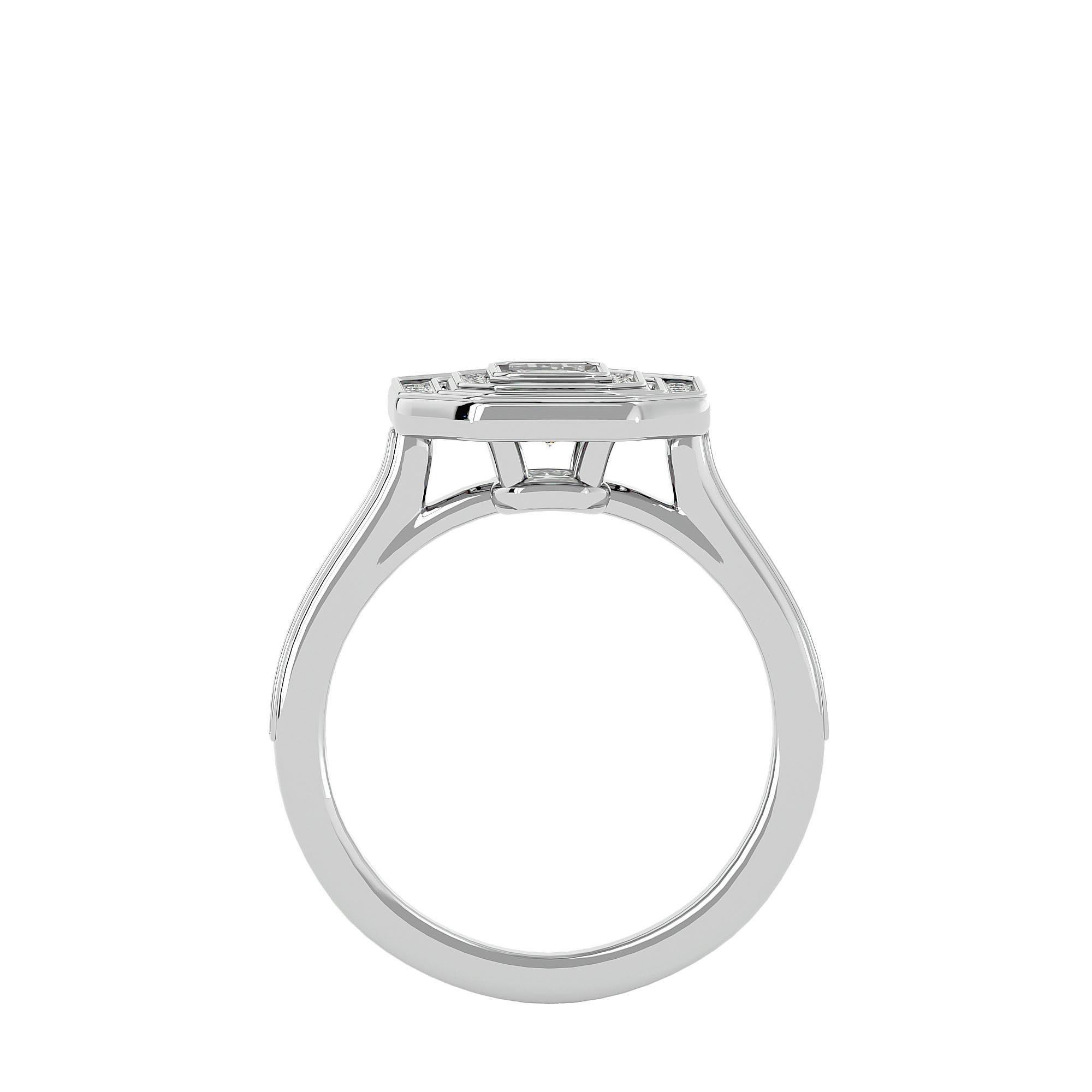 Emerald Halo solitaire wedding engagement ring with 360 view 3D print model_5