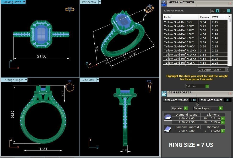 Emerald Halo solitaire wedding engagement ring with 360 view 3D print model_4