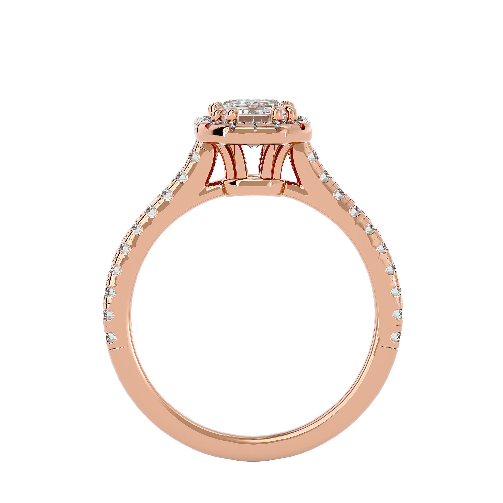 Emerald Halo solitaire wedding engagement ring with 360 view 3D print model_7