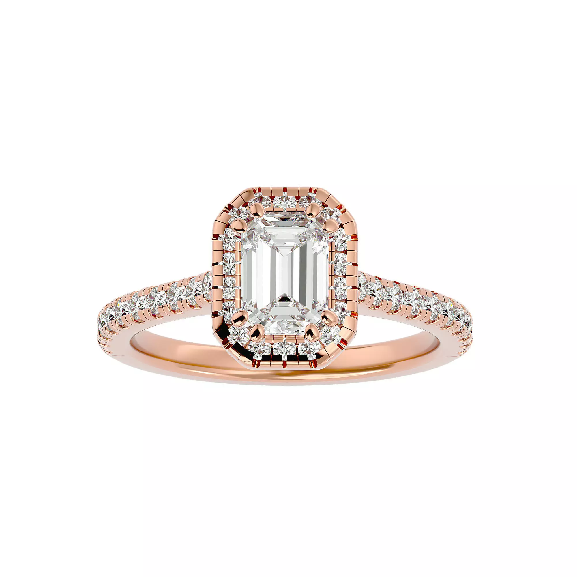 Emerald Halo solitaire wedding engagement ring with 360 view 3D print model_0