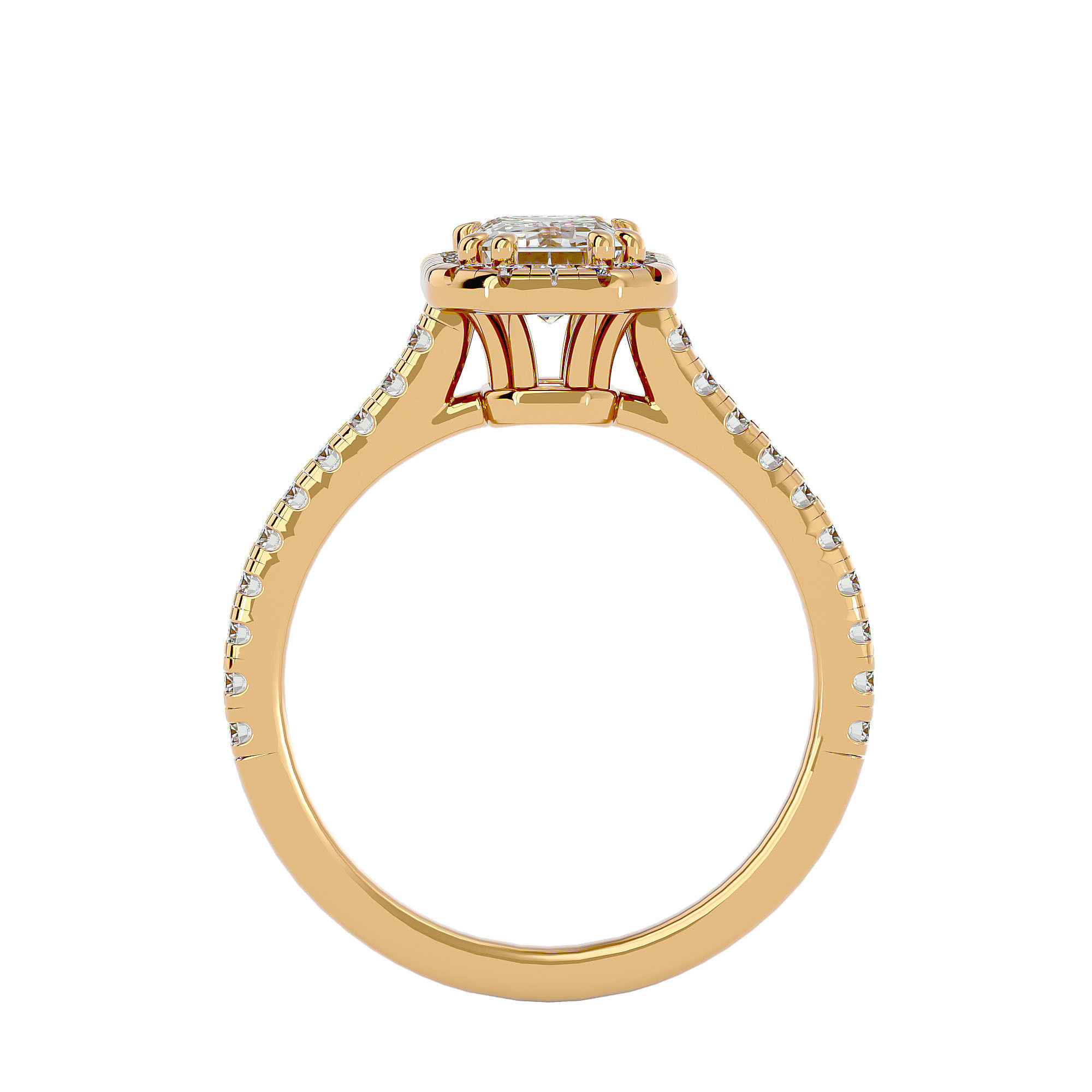 Emerald Halo solitaire wedding engagement ring with 360 view 3D print model_6