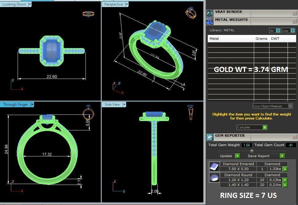 Emerald Halo solitaire wedding engagement ring with 360 view 3D print model_5