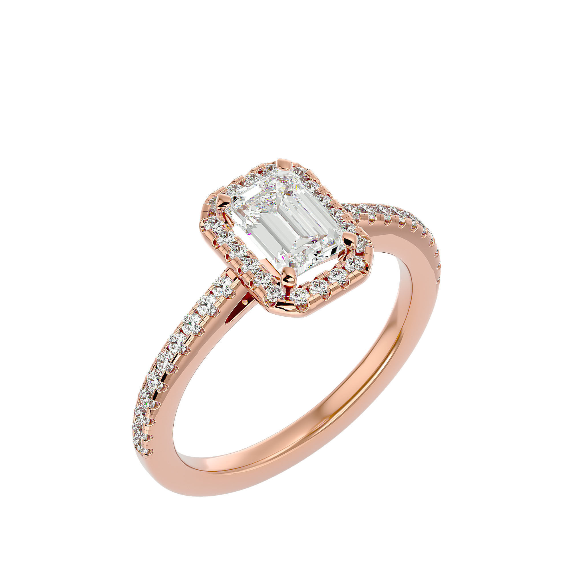 Emerald Halo solitaire wedding engagement ring with 360 view 3D print model_13