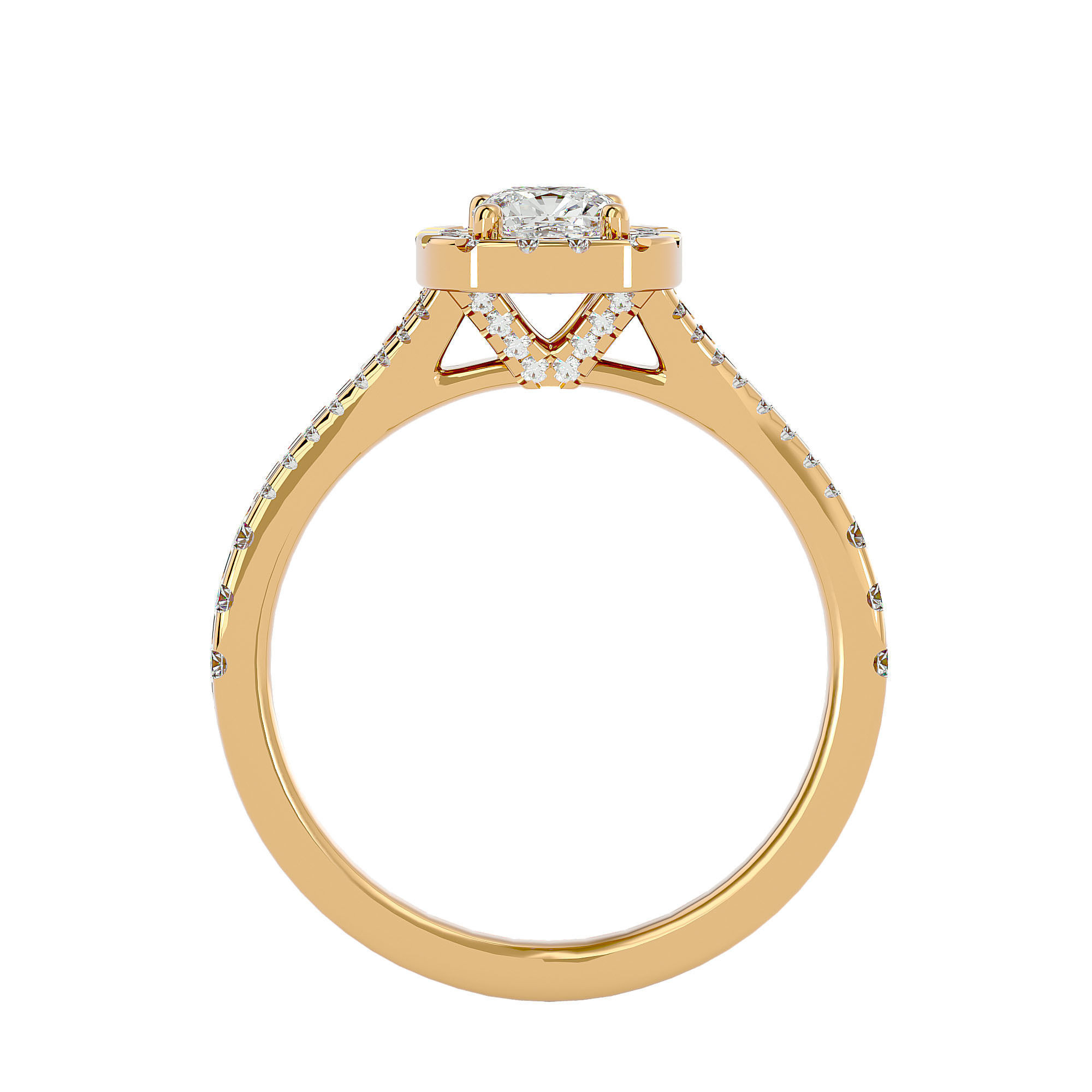 Cushion Halo solitaire wedding engagement ring with 360 view 3D print model_6