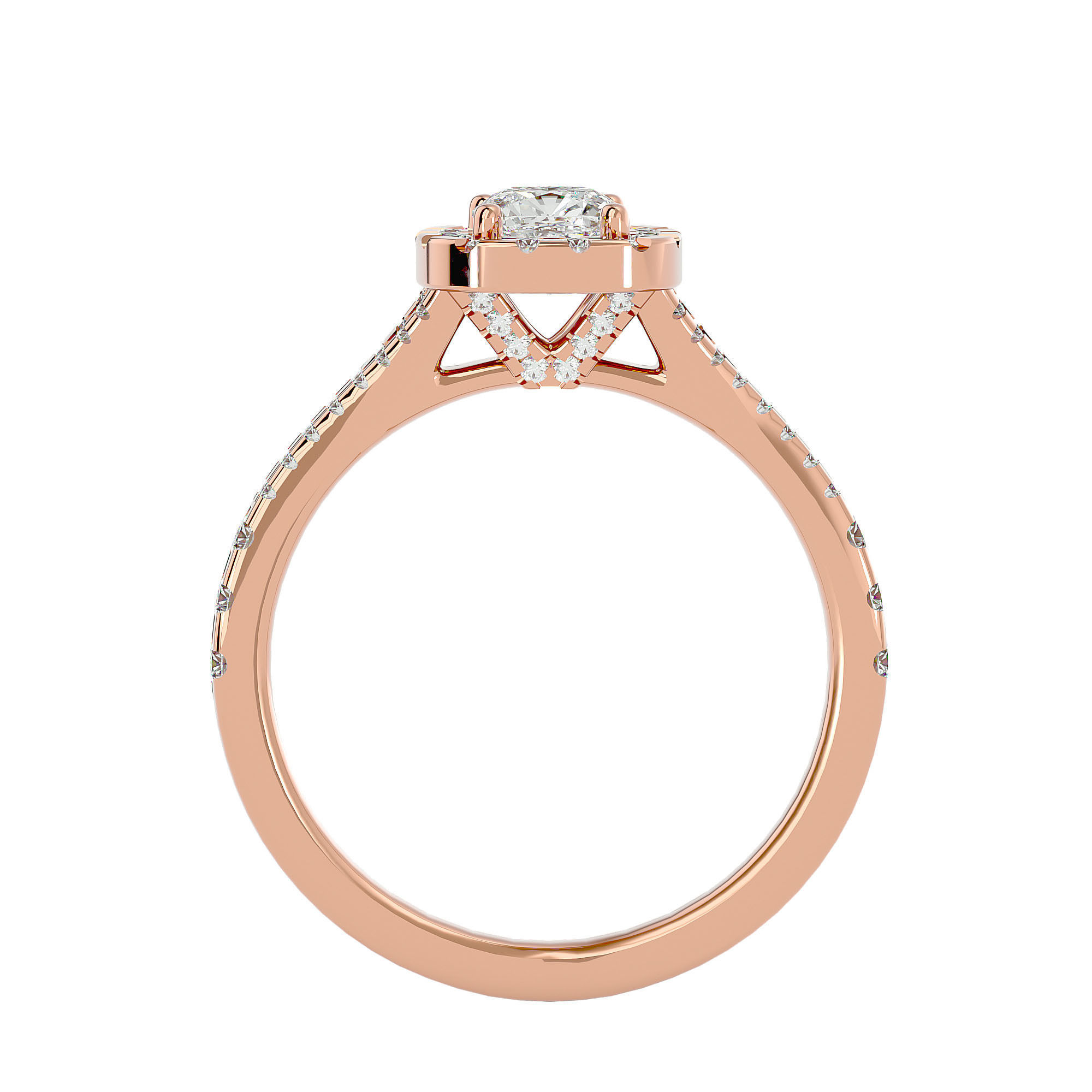 Cushion Halo solitaire wedding engagement ring with 360 view 3D print model_7