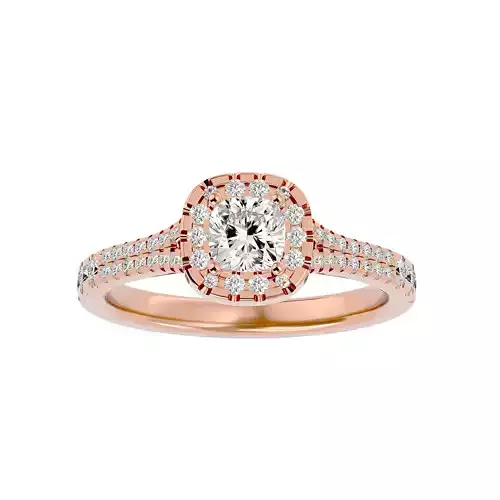 Cushion Halo solitaire wedding engagement ring with 360 view 3D print model