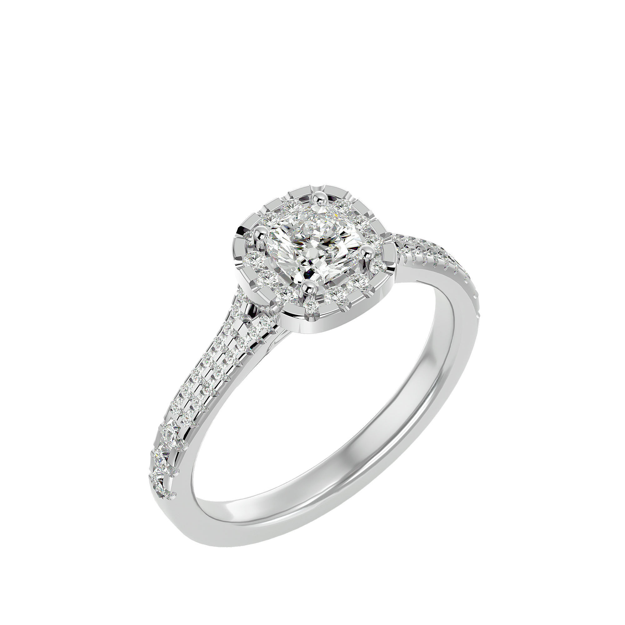 Cushion Halo solitaire wedding engagement ring with 360 view 3D print model_11
