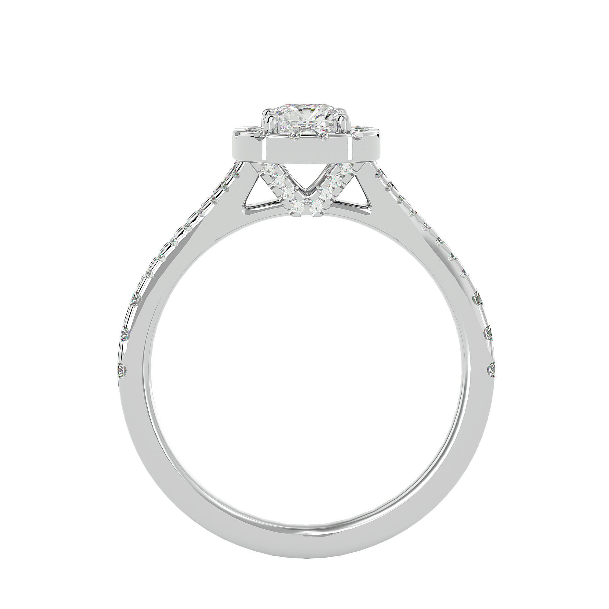 Cushion Halo solitaire wedding engagement ring with 360 view 3D print model_5
