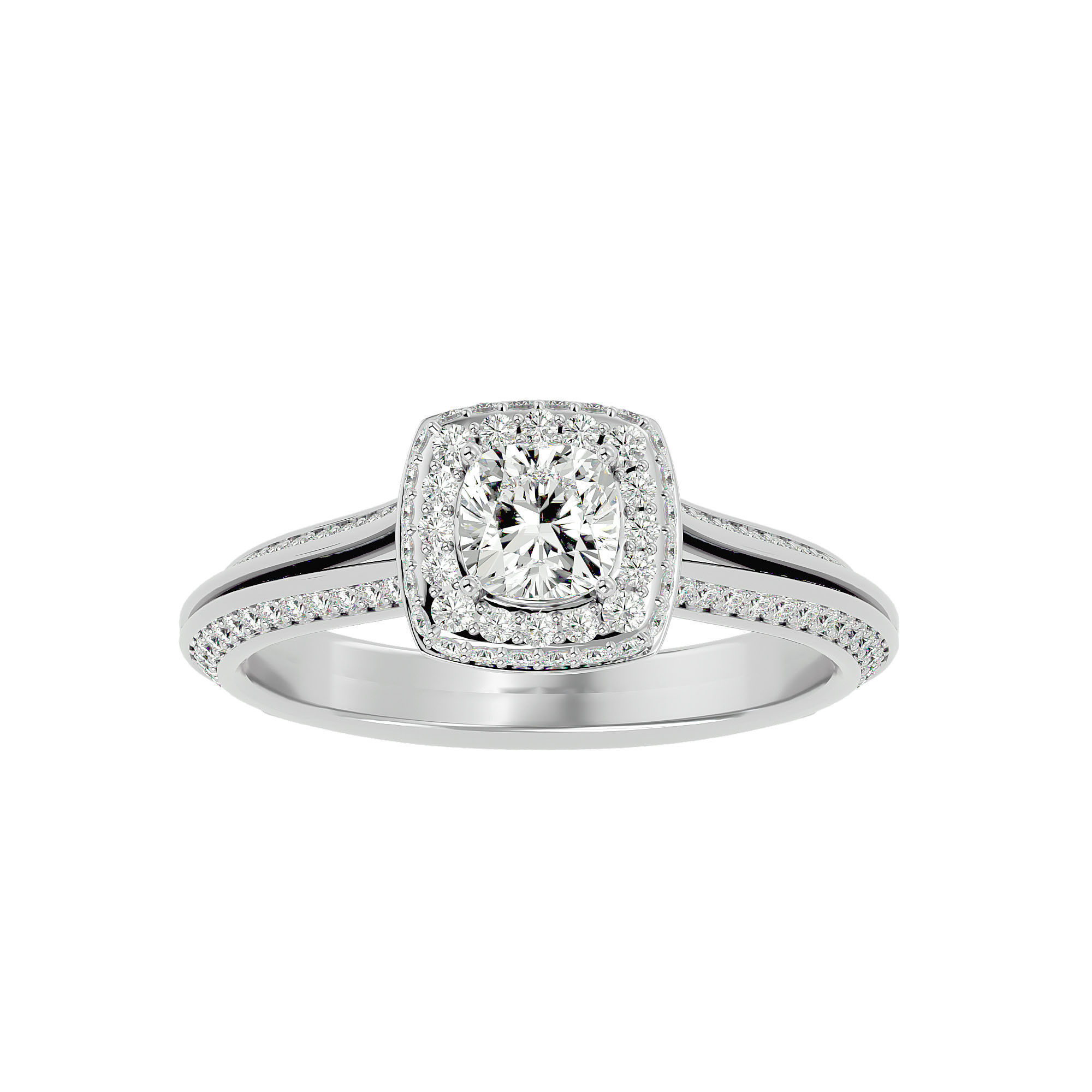 Cushion Halo solitaire wedding engagement ring with 360 view 3D print model_3