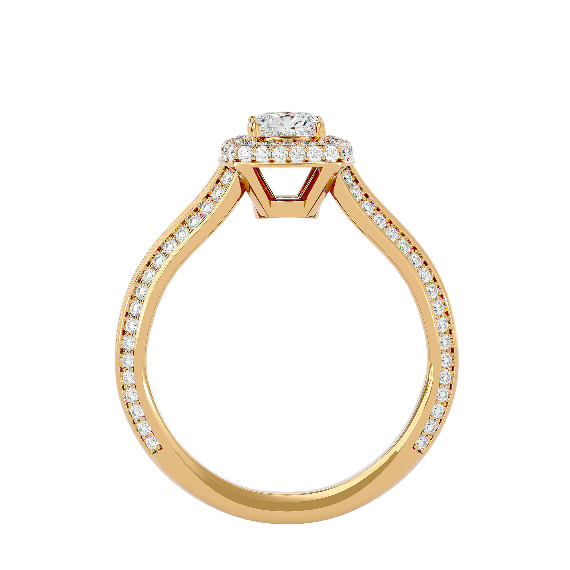 Cushion Halo solitaire wedding engagement ring with 360 view 3D print model_5