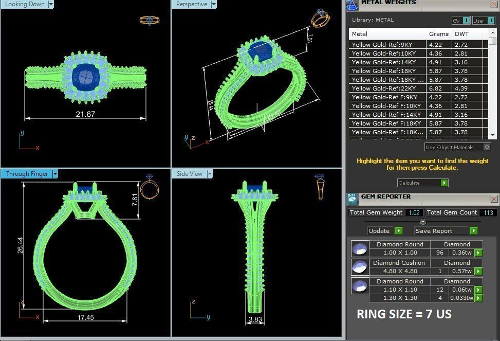 Cushion Halo solitaire wedding engagement ring with 360 view 3D print model_8