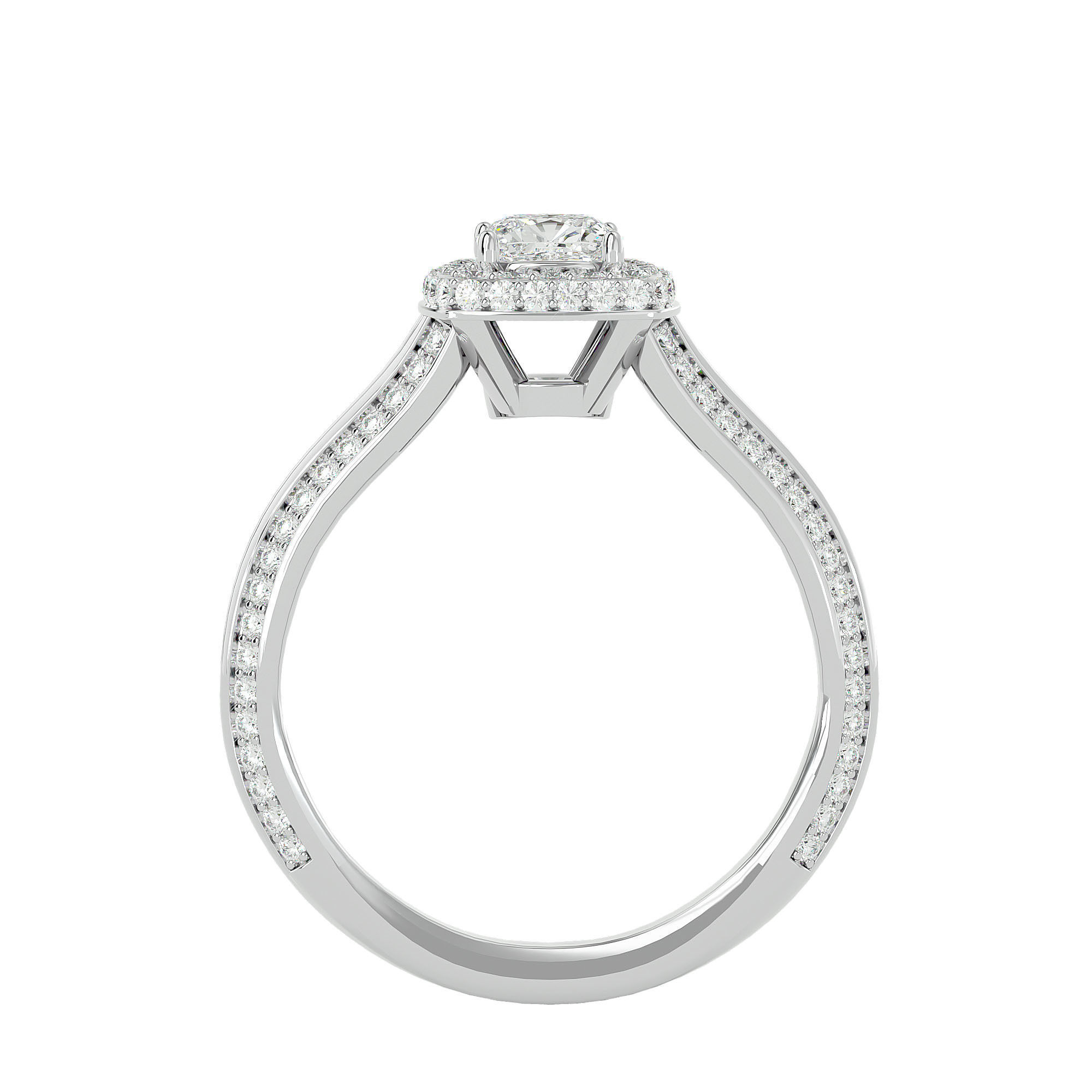 Cushion Halo solitaire wedding engagement ring with 360 view 3D print model_4