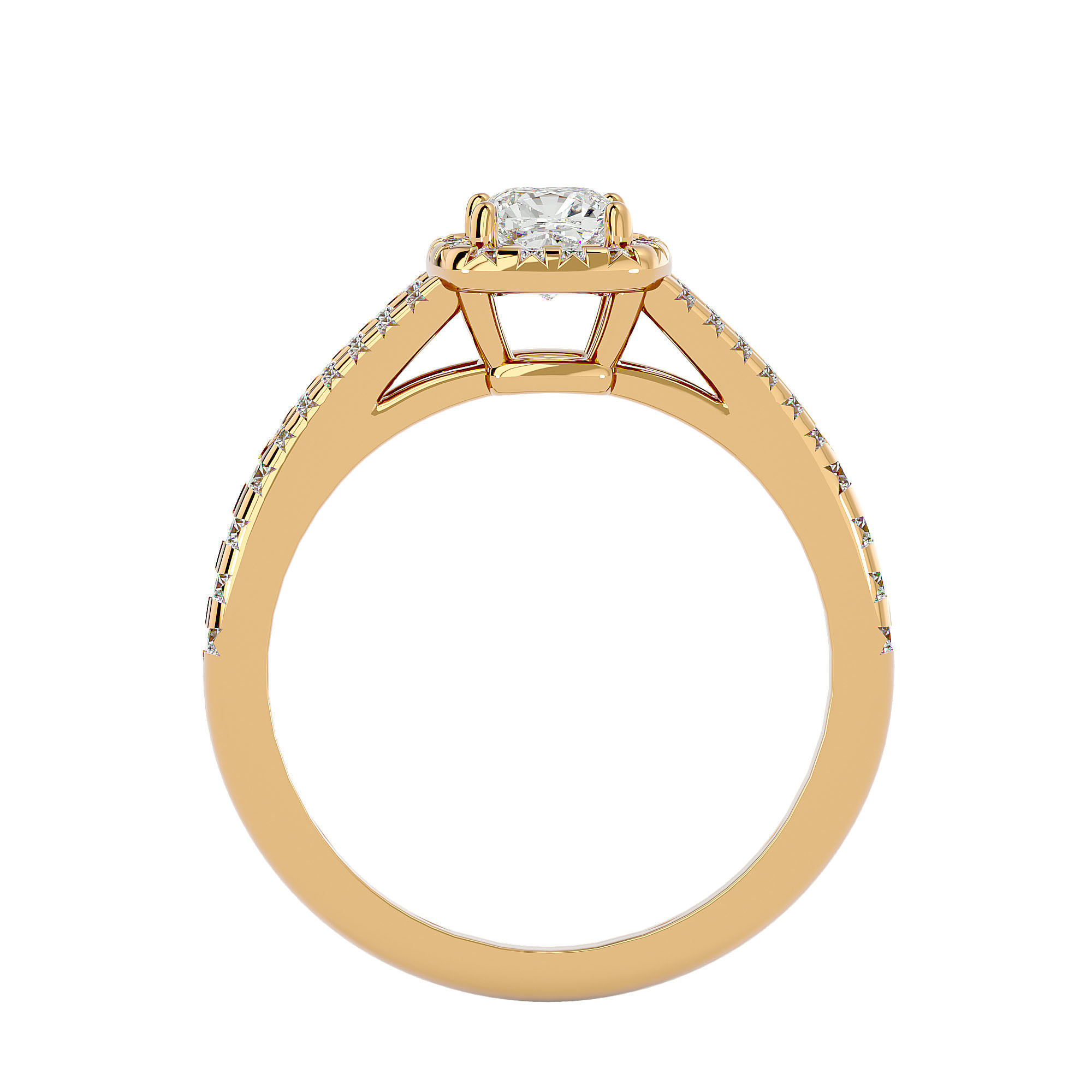 Round Halo solitaire wedding engagement ring with 360 view 3D print model_6