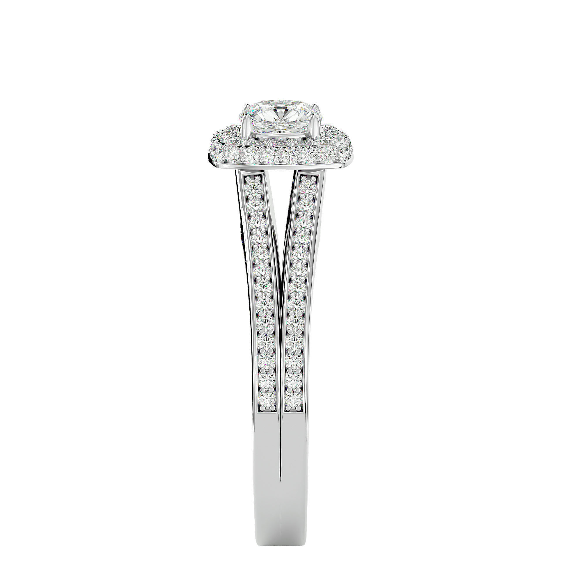 Round Halo solitaire wedding engagement ring with 360 view 3D print model_10