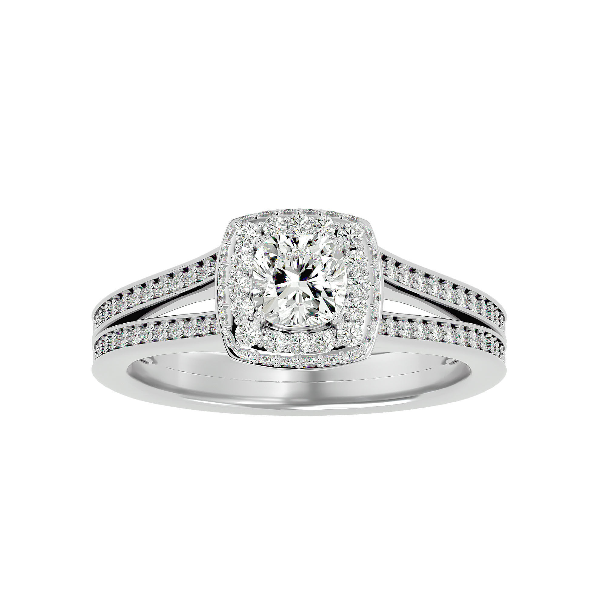 Round Halo solitaire wedding engagement ring with 360 view 3D print model_3