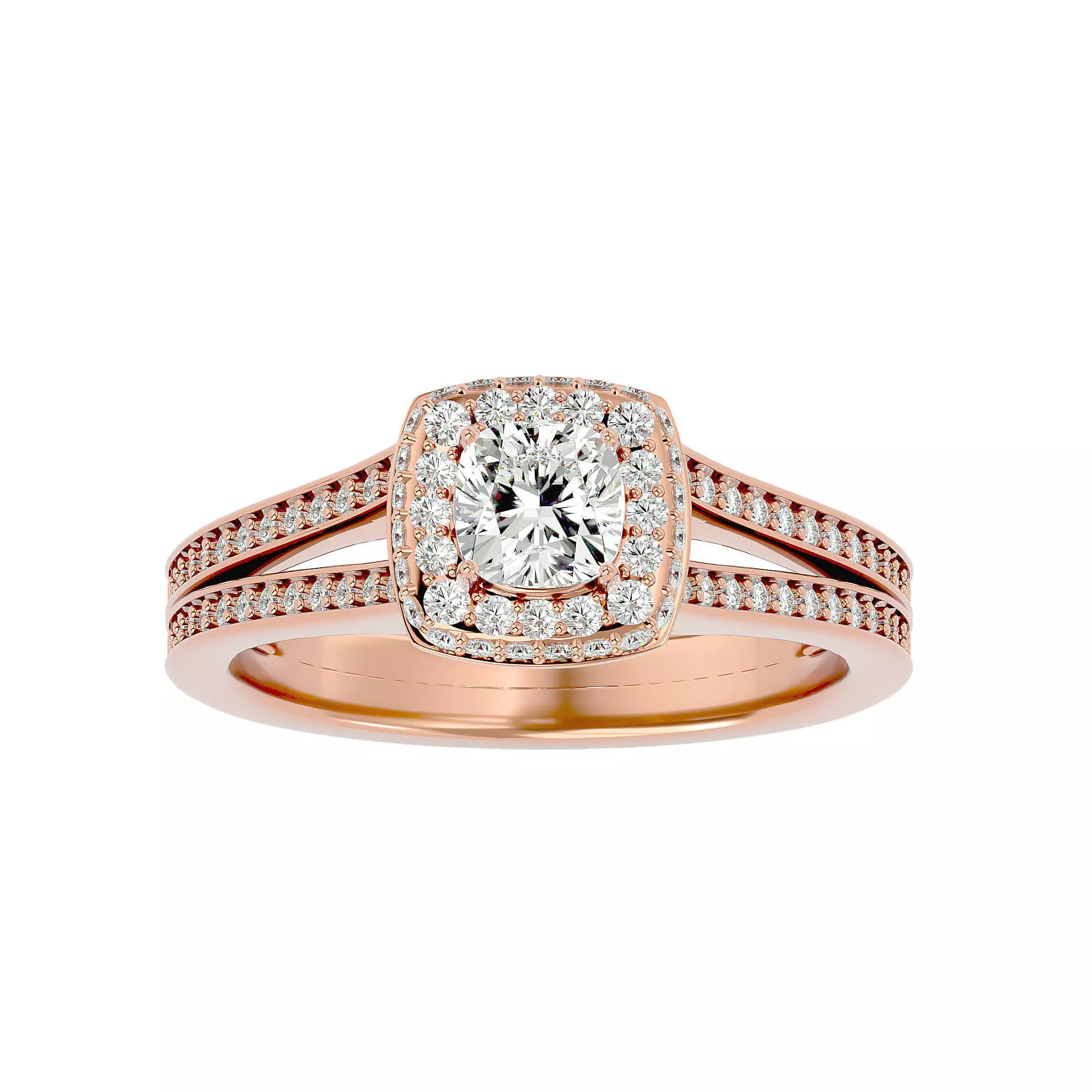 Round Halo solitaire wedding engagement ring with 360 view 3D print model_0