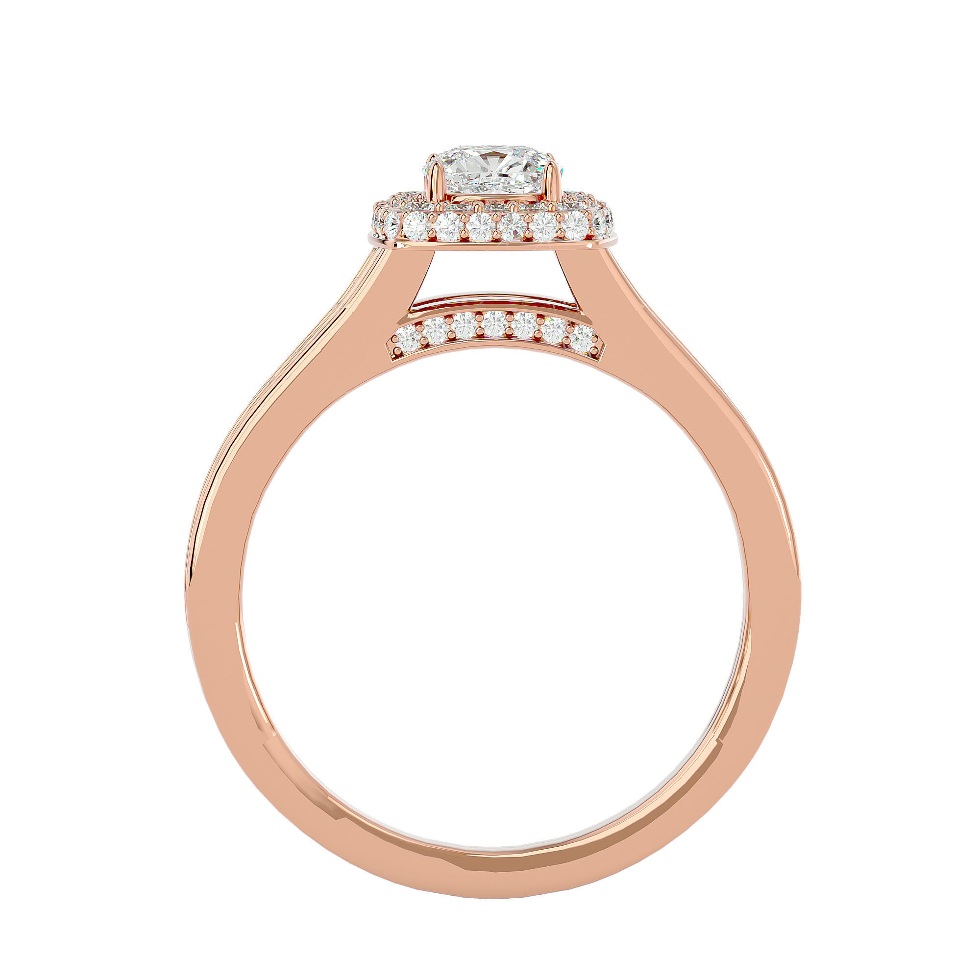 Round Halo solitaire wedding engagement ring with 360 view 3D print model_7