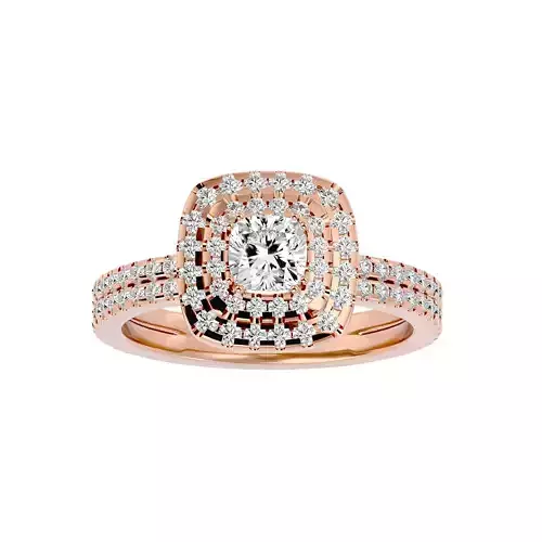 Cushion Halo solitaire wedding engagement ring with 360 view 3D print model