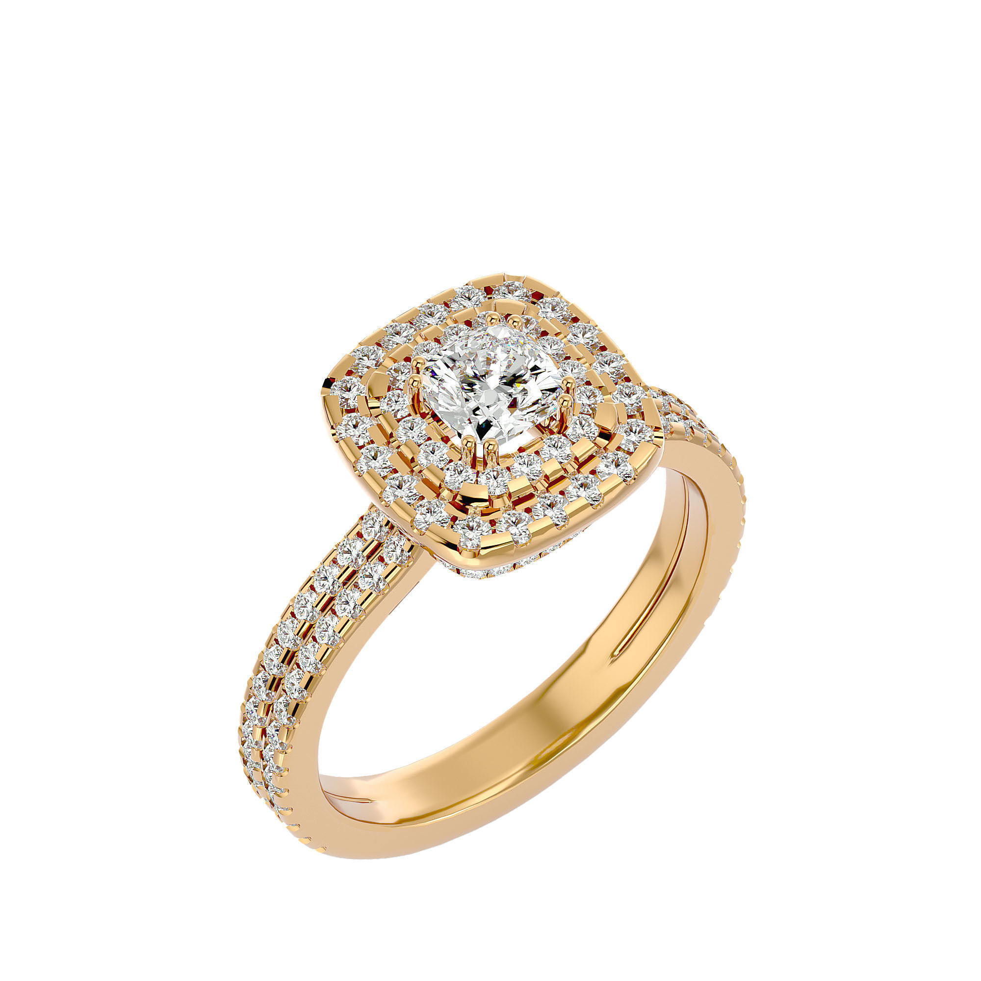 Cushion Halo solitaire wedding engagement ring with 360 view 3D print model_12