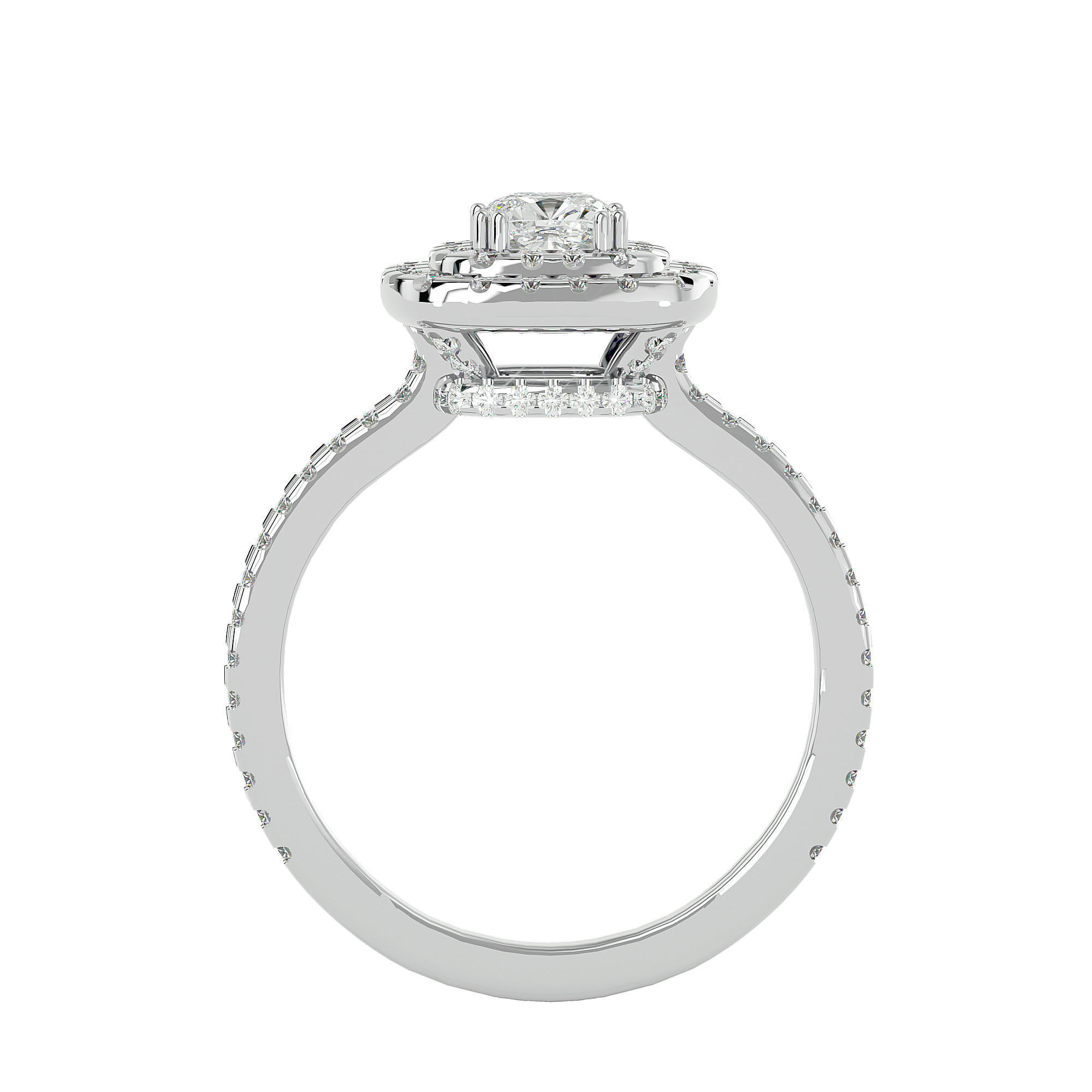 Cushion Halo solitaire wedding engagement ring with 360 view 3D print model_4